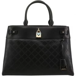 Michael Kors Black Chain-Embossed Leather Large Gramercy Satchel Bag For Women