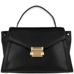 Michael Kors Black Leather Medium Whitney Satchel Bag For Women