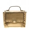 Michael Kors Gold Metallic Snakeskin Embossed Leather Small Tina Trunk Top Handle Bag For Women
