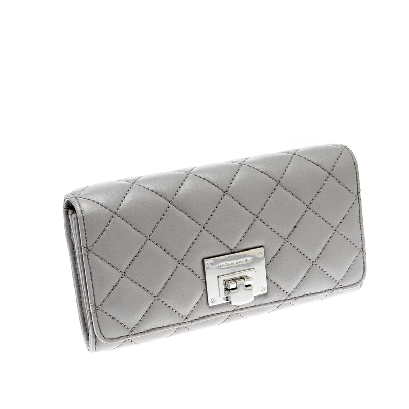 Michael Kors Micheal Kors Grey Quilted Leather Astrid Wallet For Women - Image 3