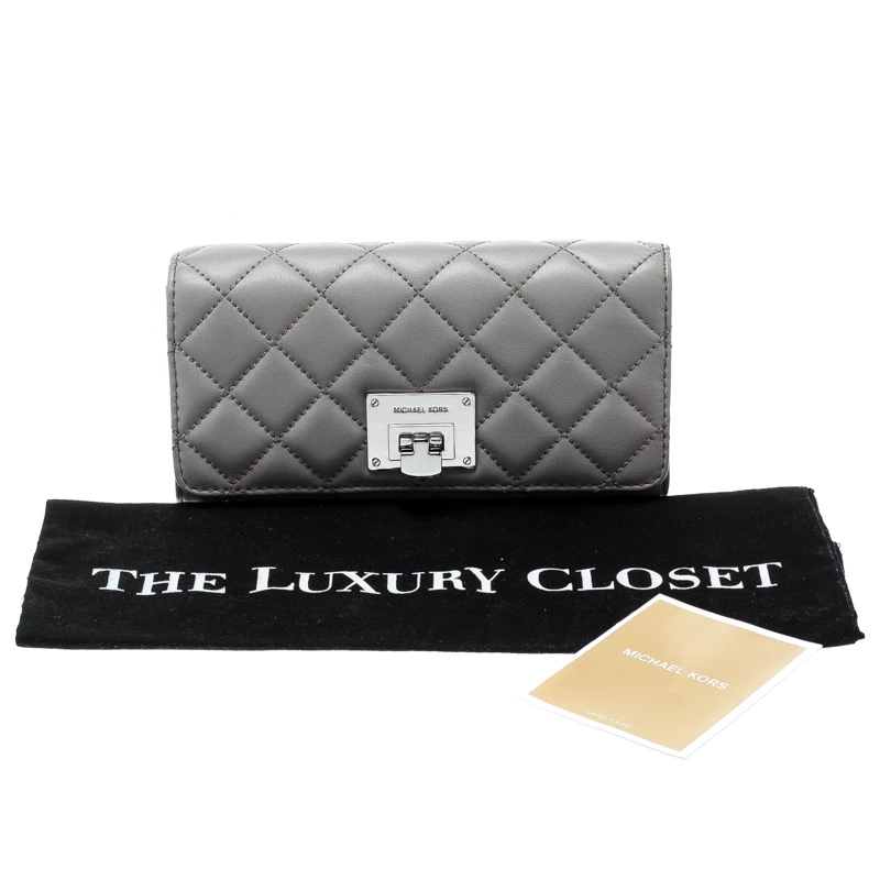 Michael Kors Micheal Kors Grey Quilted Leather Astrid Wallet For Women - Image 9