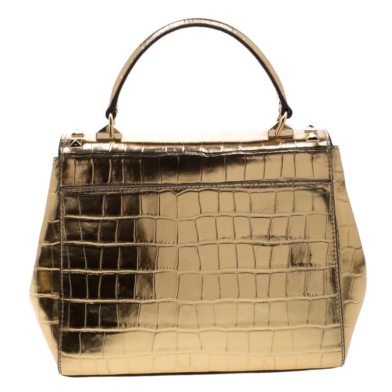 Michael Kors Metallic Gold Leather Karla Satchel For Women - Image 4