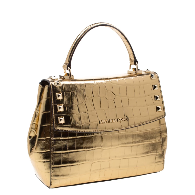 Michael Kors Metallic Gold Leather Karla Satchel For Women - Image 3
