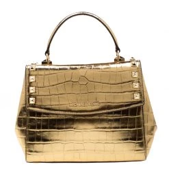 Michael Kors Metallic Gold Leather Karla Satchel For Women