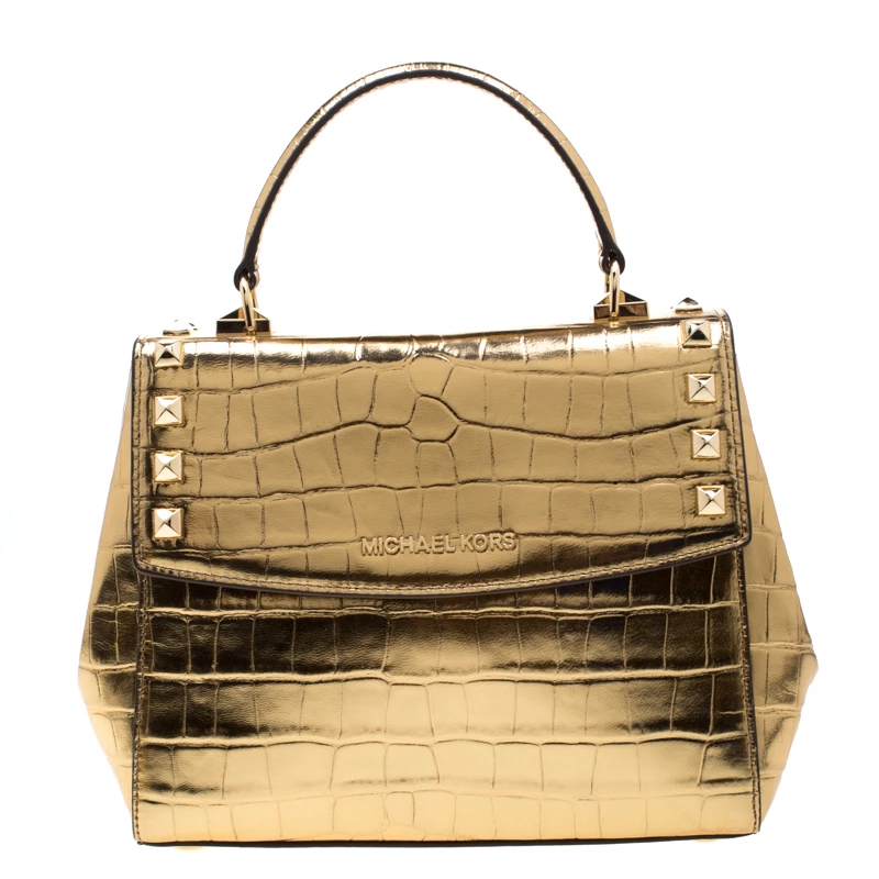 Michael Kors Metallic Gold Leather Karla Satchel For Women