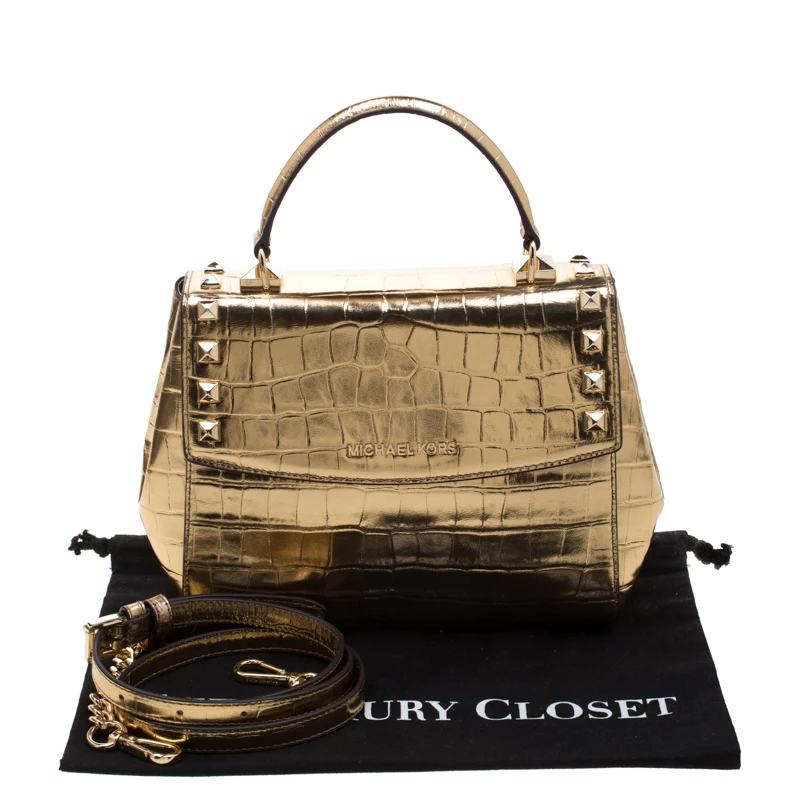 Michael Kors Metallic Gold Leather Karla Satchel For Women - Image 10