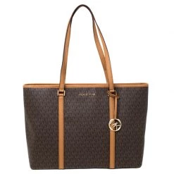 Michael Kors Brown/Tan Large Coated Canvas Sady Tote For Women