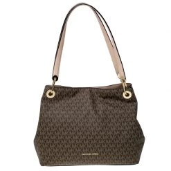 MICHAEL Michael Kors Brown Coated Canvas And Leather Signature Raven Tote For Women