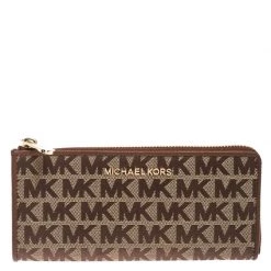 Michael Kors Beige Signature Canvas And Leather Zip Around Wallet For Women