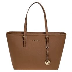 Michael Kors Brown Leather Medium Jet Set Travel Tote For Women