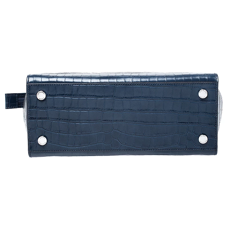 Michael Kors Navy Blue Crocodile Embossed Leather Selma Tote For Women - Image 6