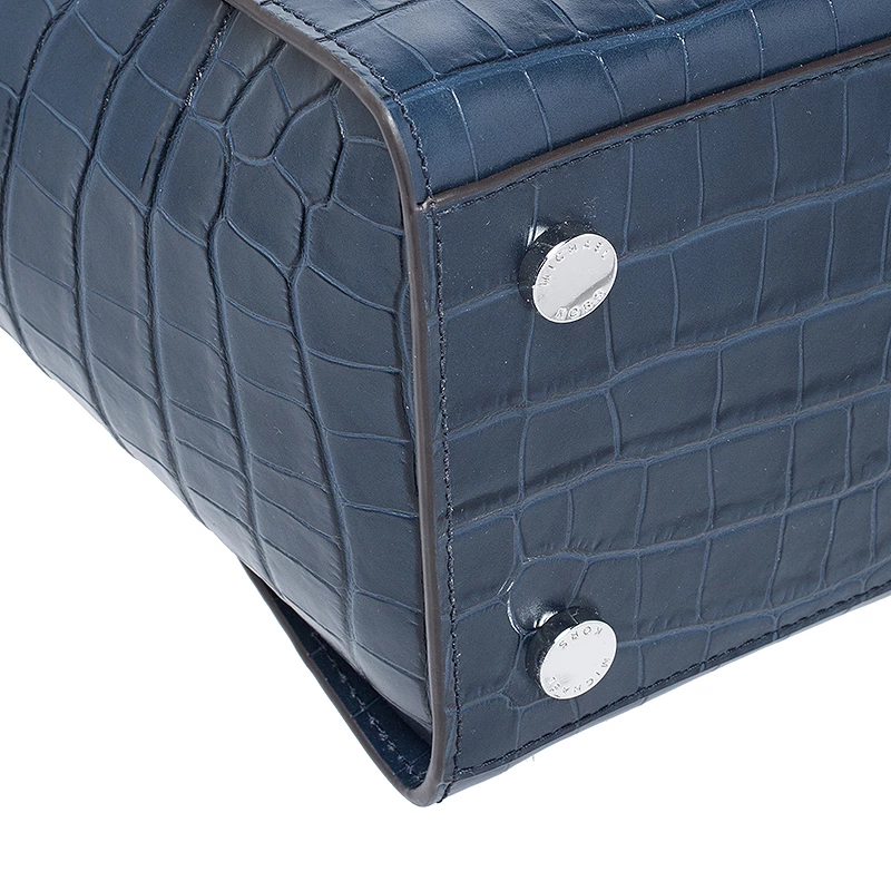 Michael Kors Navy Blue Crocodile Embossed Leather Selma Tote For Women - Image 12