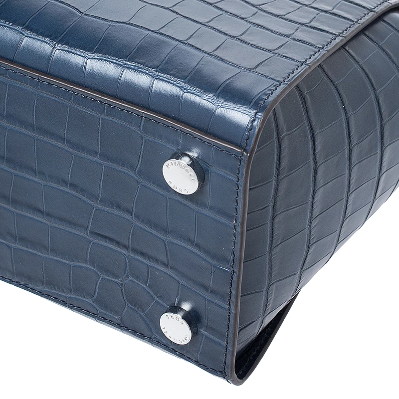 Michael Kors Navy Blue Crocodile Embossed Leather Selma Tote For Women - Image 13