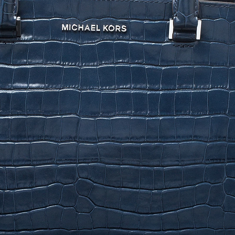 Michael Kors Navy Blue Crocodile Embossed Leather Selma Tote For Women - Image 5