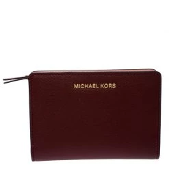 Michael Kors Maroon Leather Bifold Wallet For Women