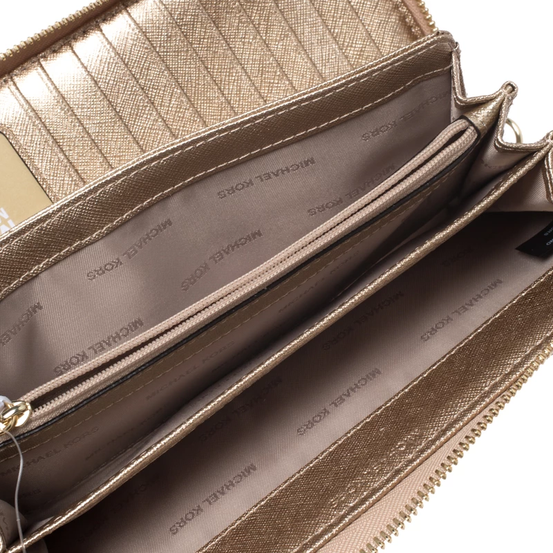 Michael Kors Metallic Gold Leather Jet Set Travel Continental Wallet For Women - Image 2