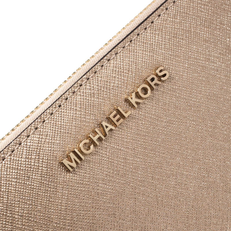 Michael Kors Metallic Gold Leather Jet Set Travel Continental Wallet For Women - Image 5