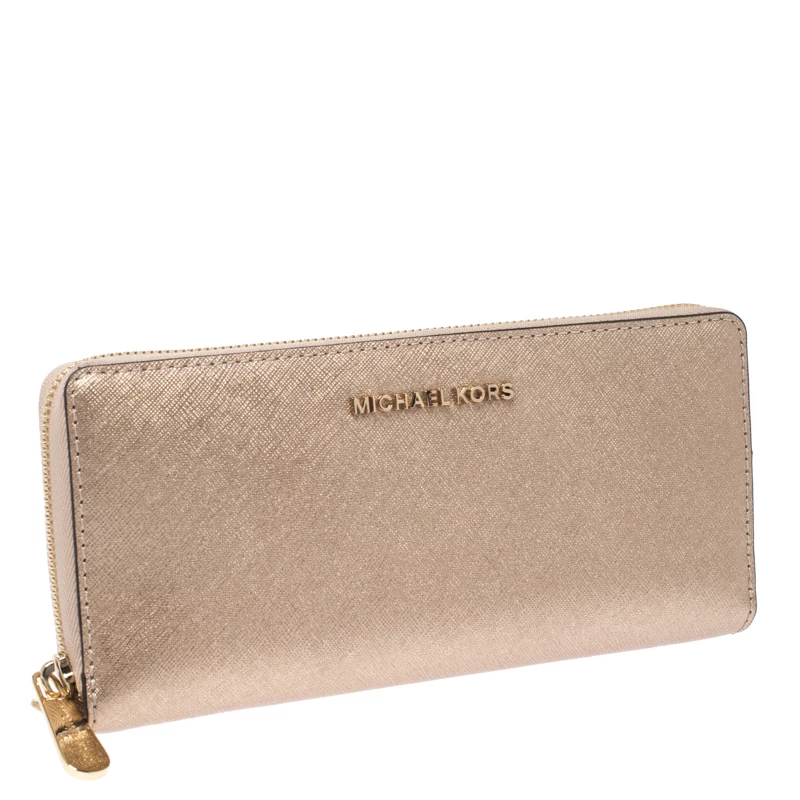 Michael Kors Metallic Gold Leather Jet Set Travel Continental Wallet For Women - Image 3