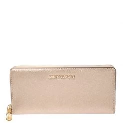 Michael Kors Metallic Gold Leather Jet Set Travel Continental Wallet For Women