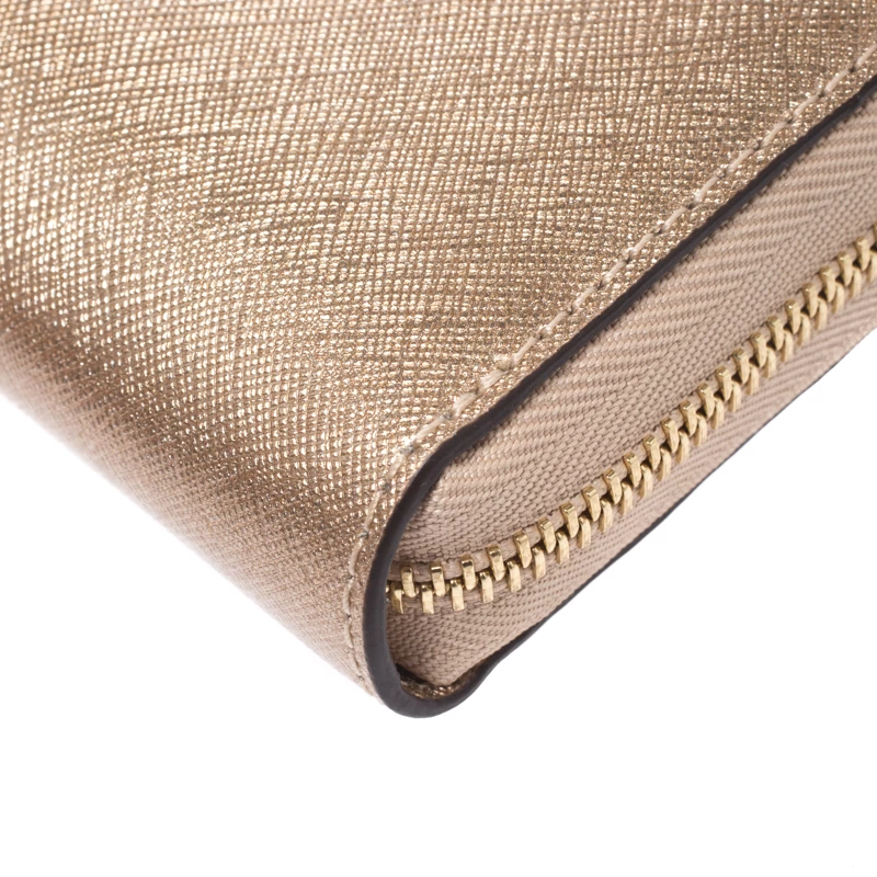 Michael Kors Metallic Gold Leather Jet Set Travel Continental Wallet For Women - Image 9