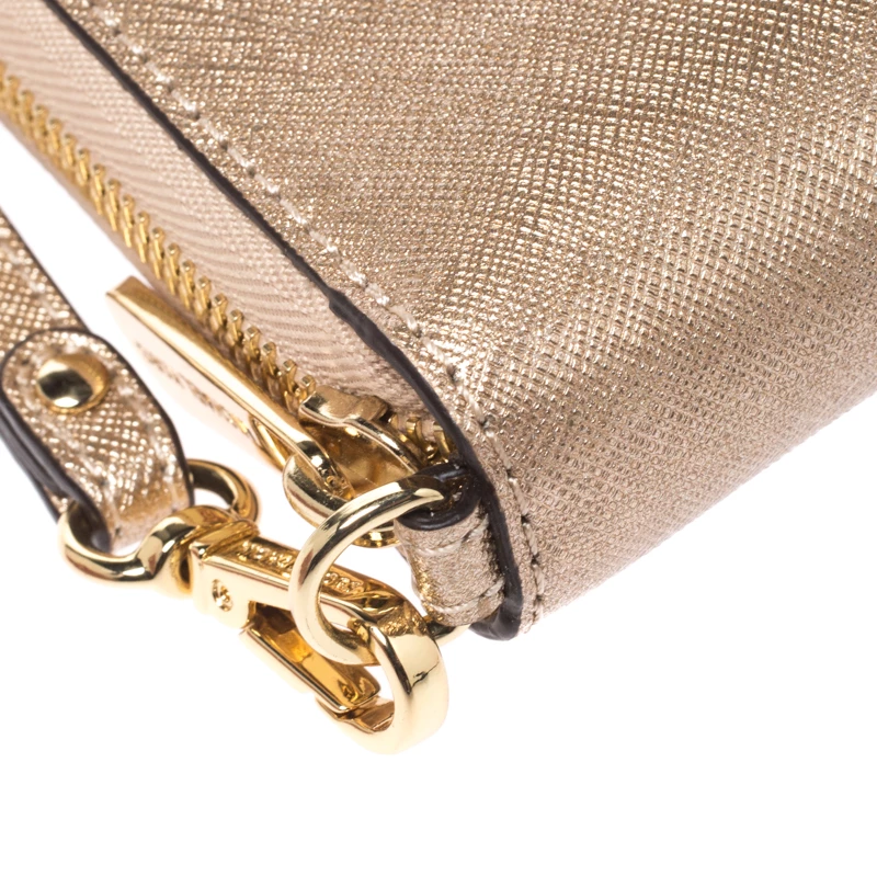 Michael Kors Metallic Gold Leather Jet Set Travel Continental Wallet For Women - Image 10