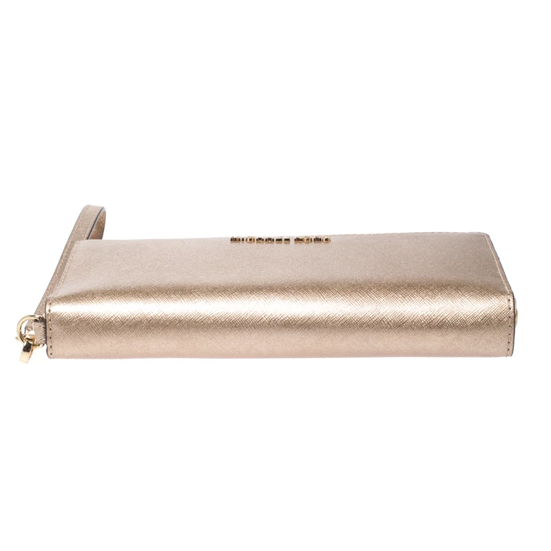 Michael Kors Metallic Gold Leather Jet Set Travel Continental Wallet For Women - Image 6