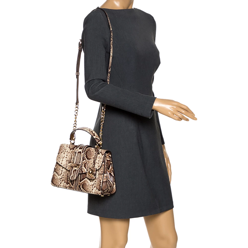 Michael Kors Beige Python Embossed Bleecker Top Handle Bag For Women - Image 2