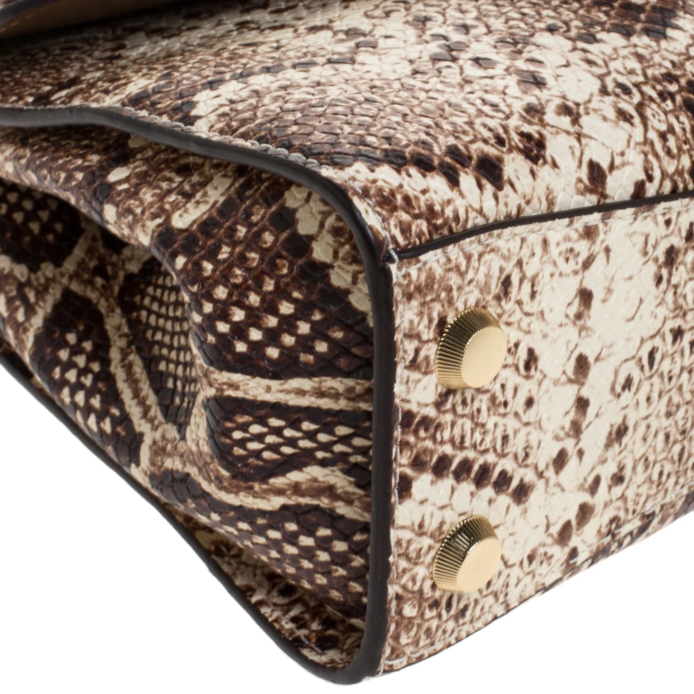 Michael Kors Beige Python Embossed Bleecker Top Handle Bag For Women - Image 10
