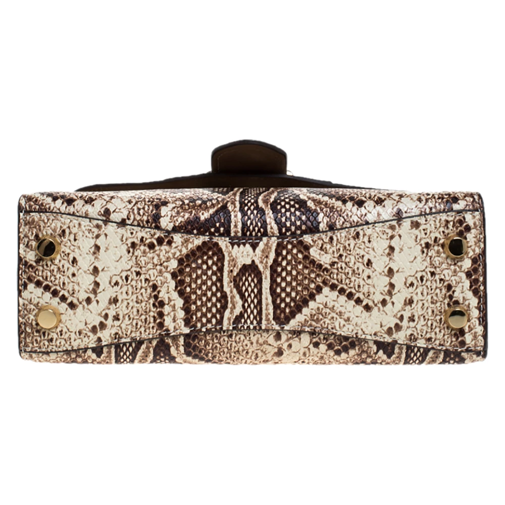 Michael Kors Beige Python Embossed Bleecker Top Handle Bag For Women - Image 6