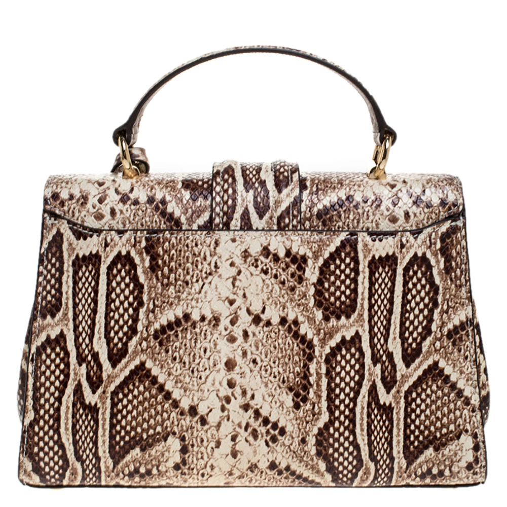 Michael Kors Beige Python Embossed Bleecker Top Handle Bag For Women - Image 4