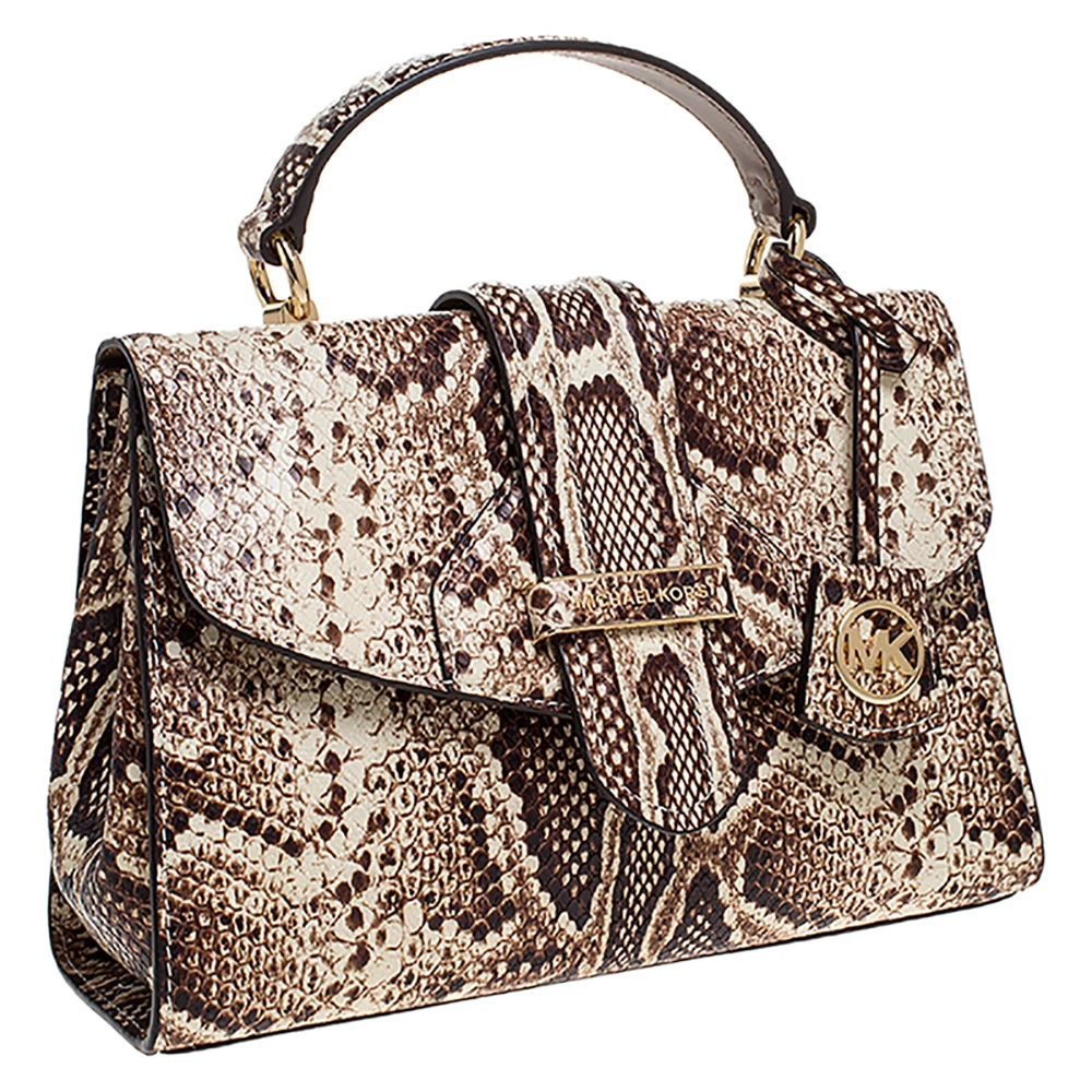 Michael Kors Beige Python Embossed Bleecker Top Handle Bag For Women - Image 3