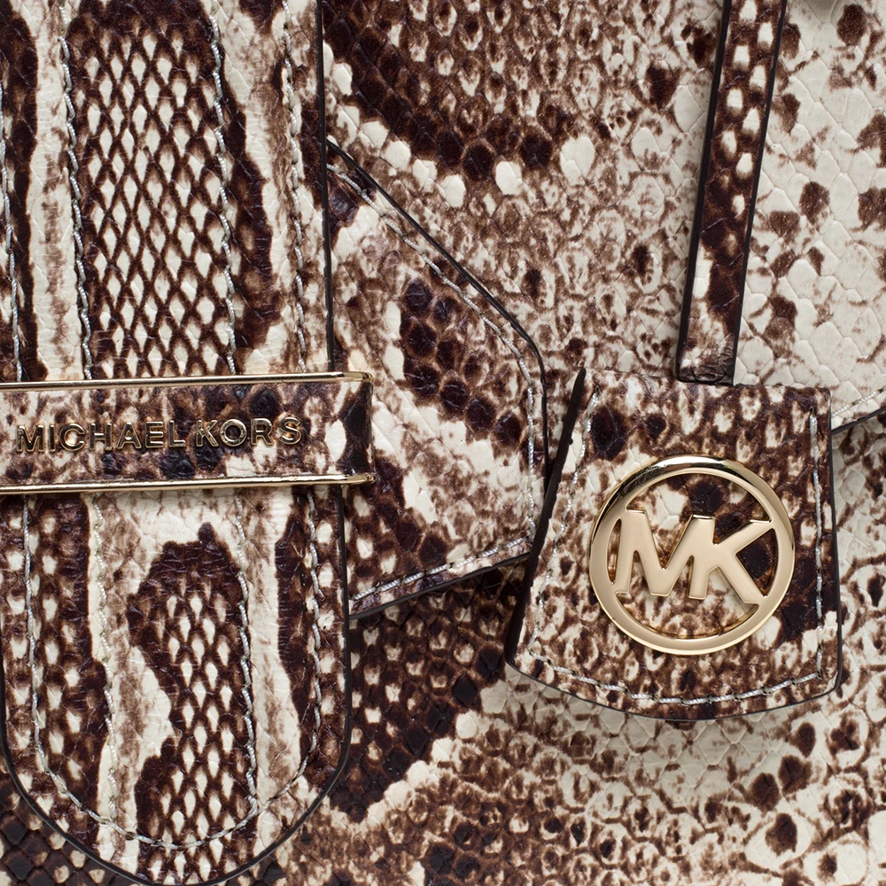 Michael Kors Beige Python Embossed Bleecker Top Handle Bag For Women - Image 5