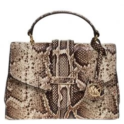 Michael Kors Beige Python Embossed Bleecker Top Handle Bag For Women