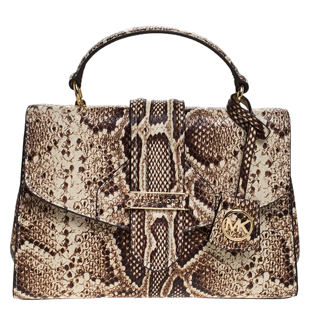 Michael Kors Beige Python Embossed Bleecker Top Handle Bag For Women
