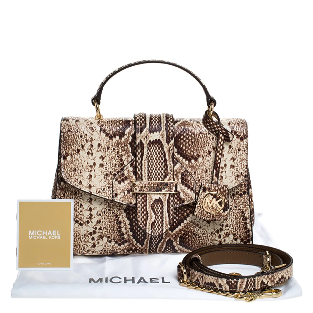 Michael Kors Beige Python Embossed Bleecker Top Handle Bag For Women - Image 9