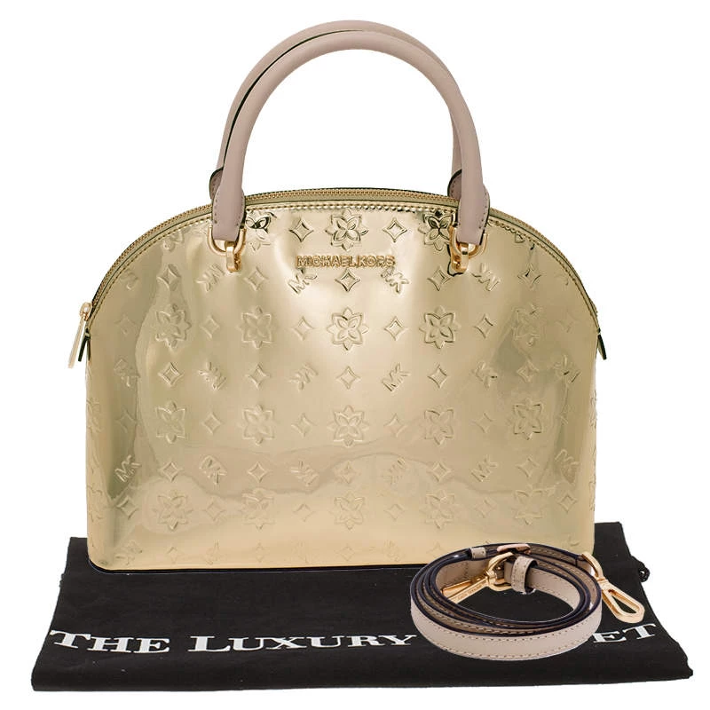MICHAEL Michael Kors Metallic Gold Mirror Leather Emmy Dome Satchel For Women - Image 8