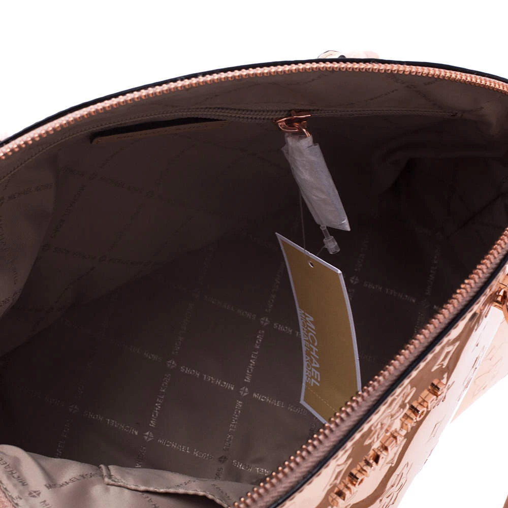 Michael Kors Metallic Rose Gold Mirror Leather Emmy Dome Satchel For Women - Image 6