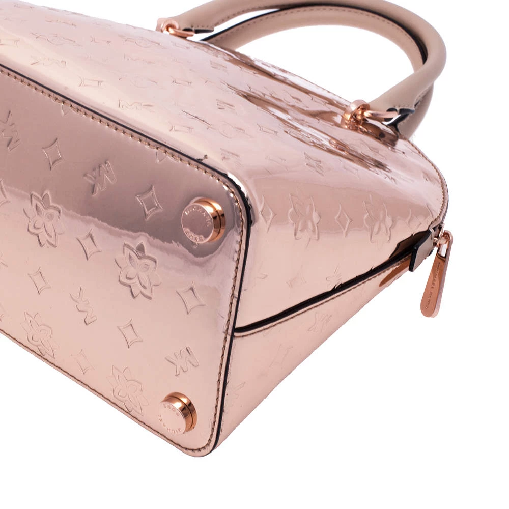 Michael Kors Metallic Rose Gold Mirror Leather Emmy Dome Satchel For Women - Image 9