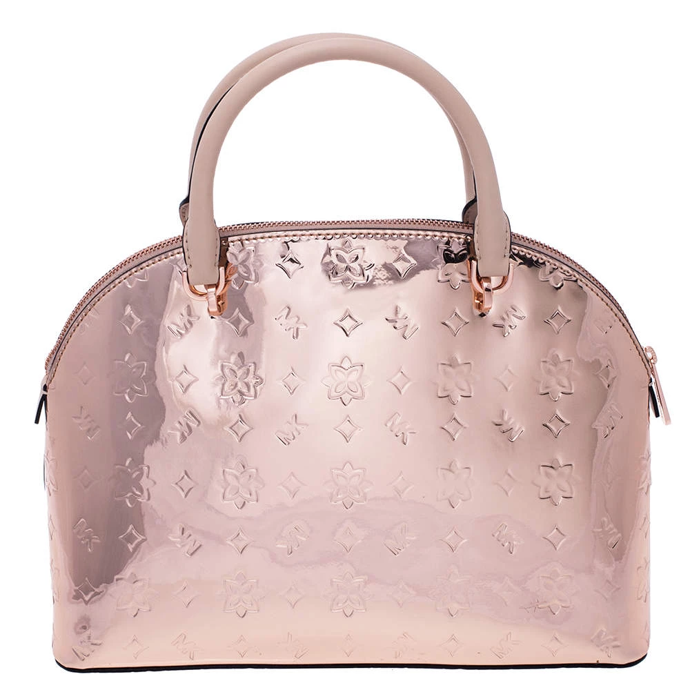 Michael Kors Metallic Rose Gold Mirror Leather Emmy Dome Satchel For Women - Image 4