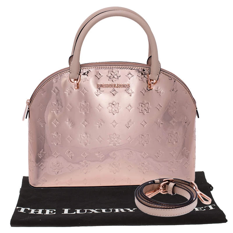 Michael Kors Metallic Rose Gold Mirror Leather Emmy Dome Satchel For Women - Image 8