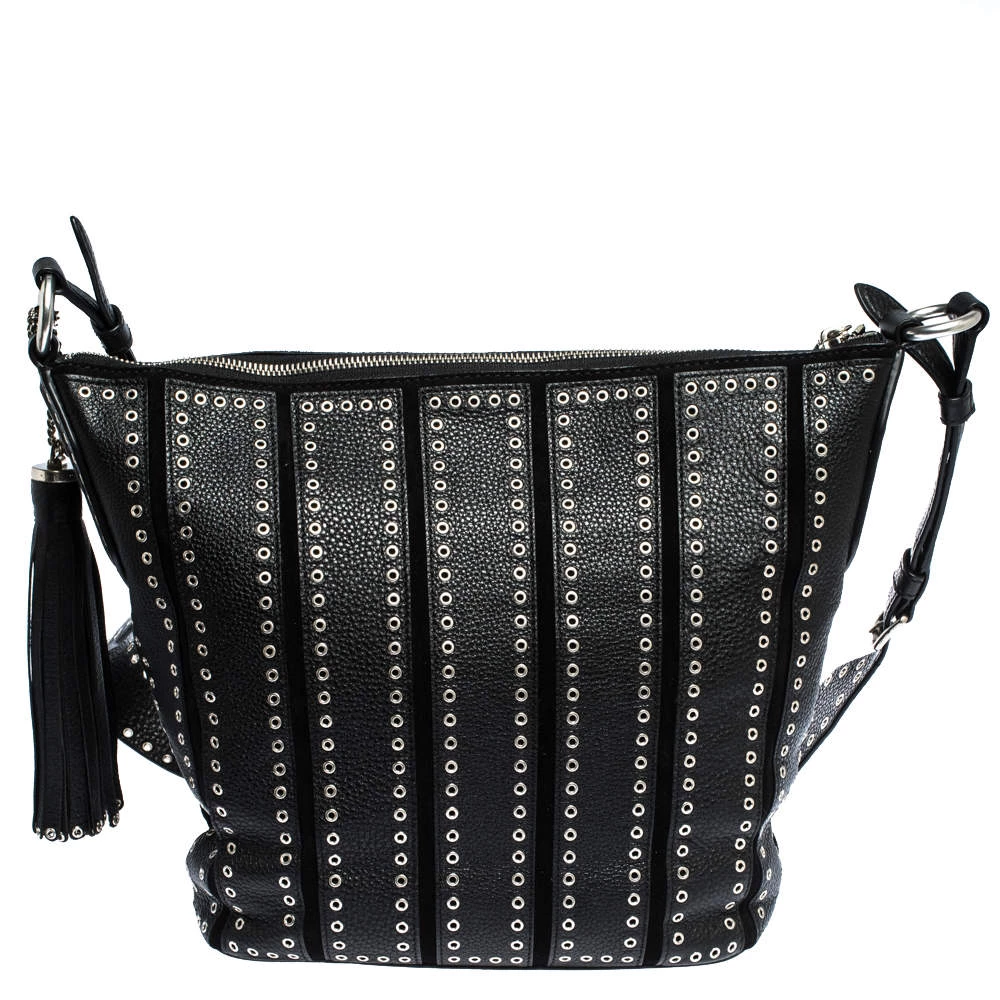 Michael Kors Black Leather Brooklyn Grommet Shoulder Bag For Women - Image 4