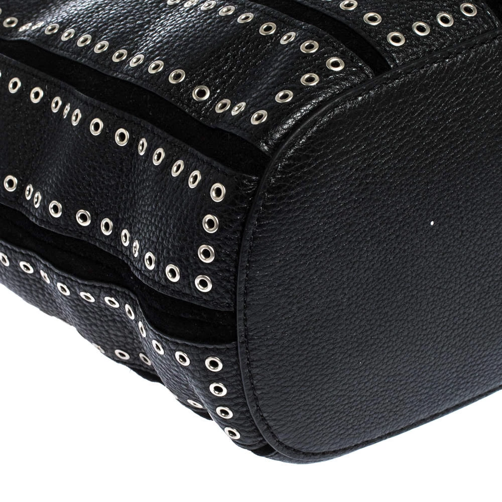 Michael Kors Black Leather Brooklyn Grommet Shoulder Bag For Women - Image 10