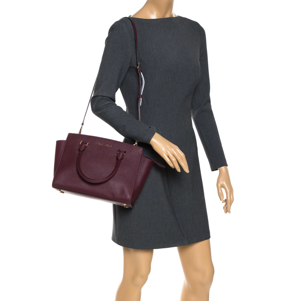 Michael Michael Kors Burgundy Leather Medium Selma Satchel For Women - Image 2