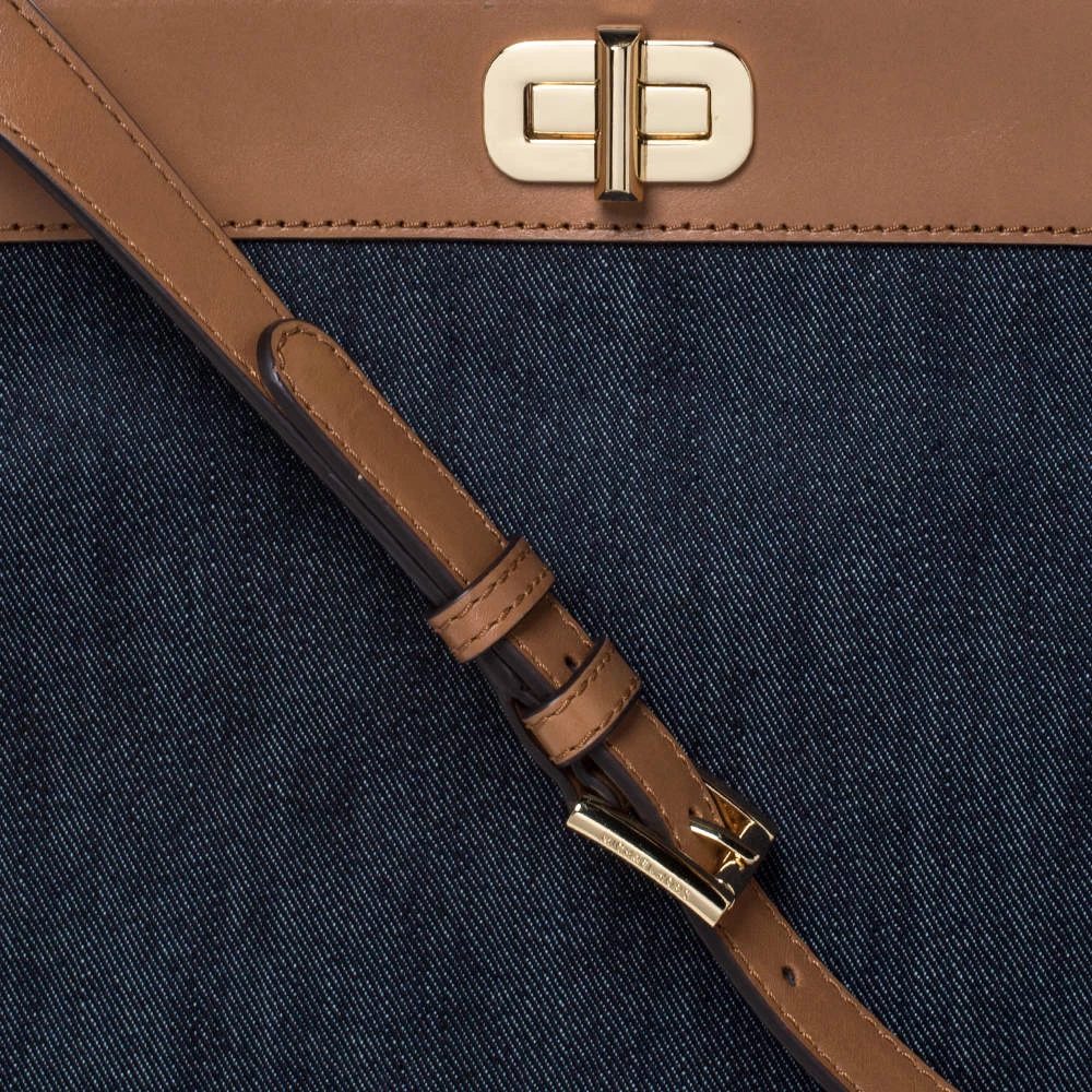 Michael Kors Blue/Brown Denim And Leather Large Sullivan Messenger Bag For Women - Image 5