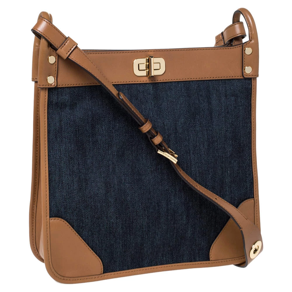 Michael Kors Blue/Brown Denim And Leather Large Sullivan Messenger Bag For Women - Image 3
