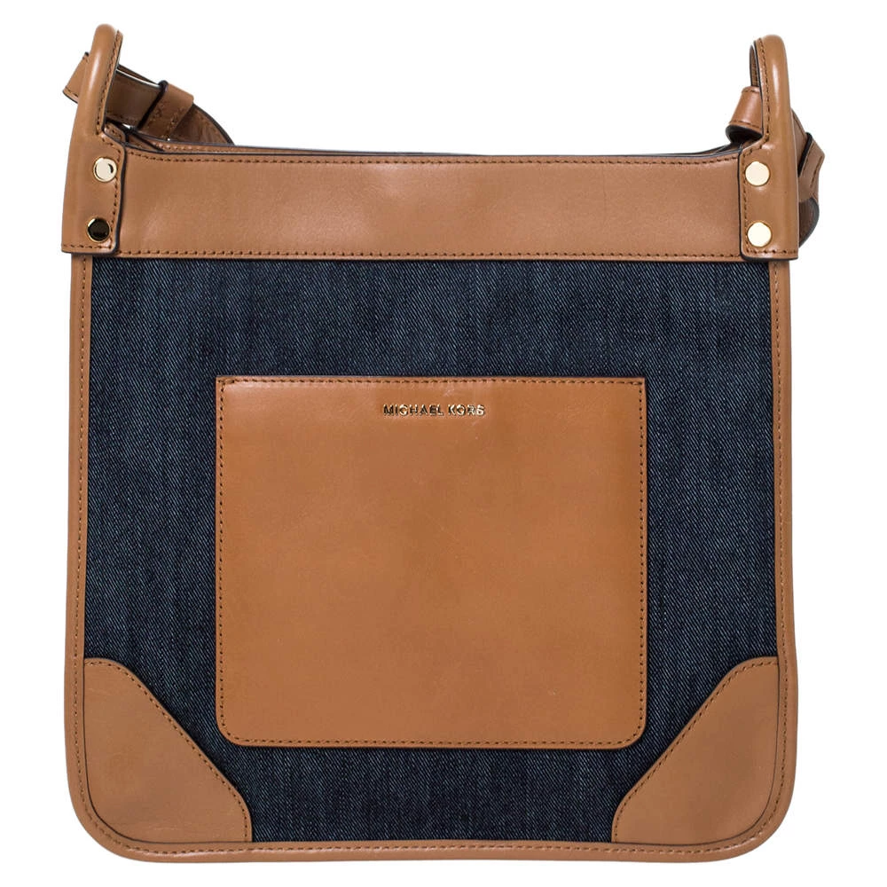 Michael Kors Blue/Brown Denim And Leather Large Sullivan Messenger Bag For Women - Image 4