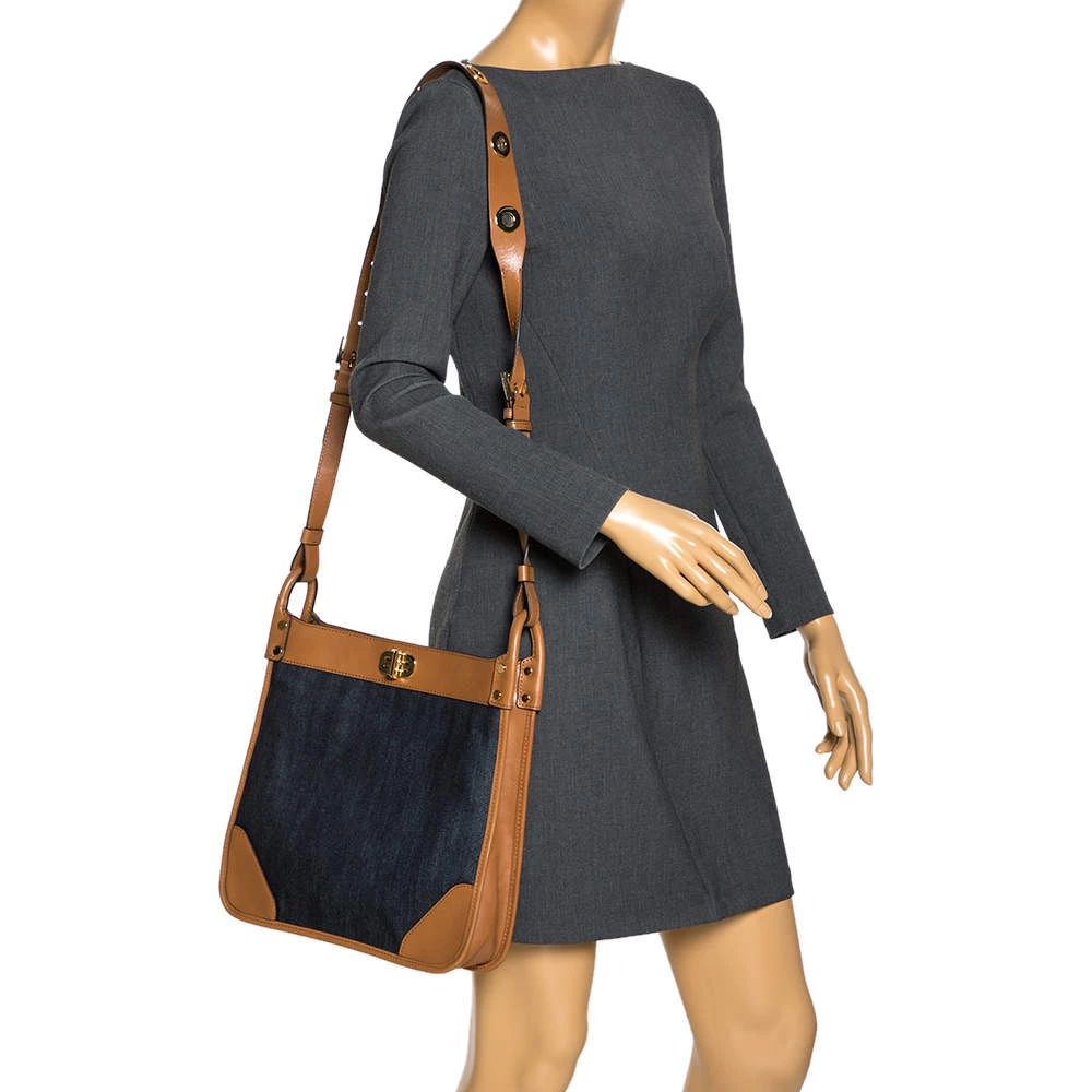 Michael Kors Blue/Brown Denim And Leather Large Sullivan Messenger Bag For Women - Image 2