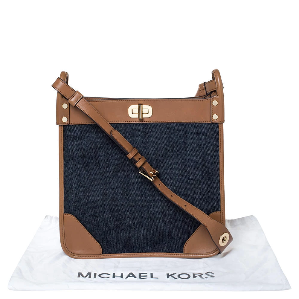 Michael Kors Blue/Brown Denim And Leather Large Sullivan Messenger Bag For Women - Image 10