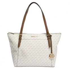 Michael Kors Vanilla White Signature Coated Canvas Large Ciara Tote For Women