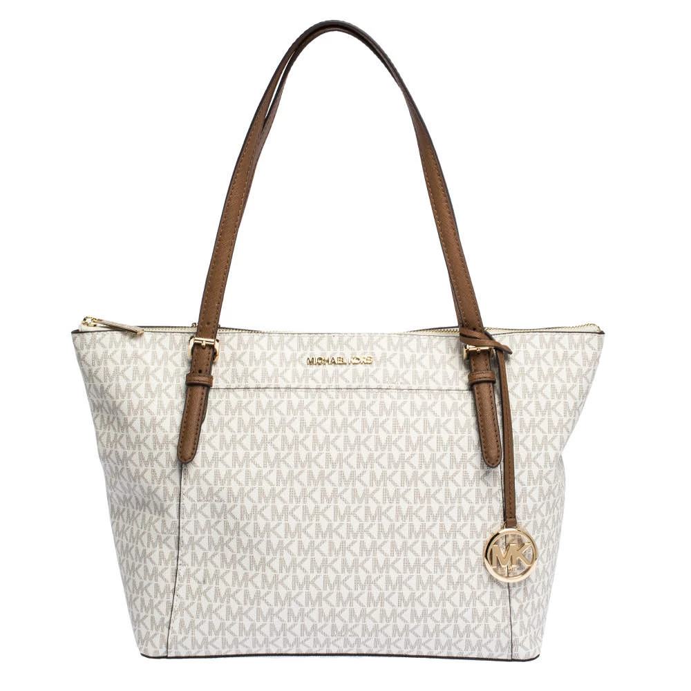 Michael Kors Vanilla White Signature Coated Canvas Large Ciara Tote For Women